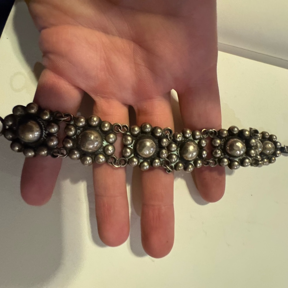 Taxco 980 Handcrafted Silver-Tone Beaded Statement Bracelet - Silver